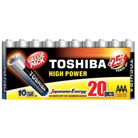 Pack de 20 Pilas AAA Toshiba High Power LR03/ 1.5V/ Alcalinas | TecnoSoft art tos pila20r03atpack20 1