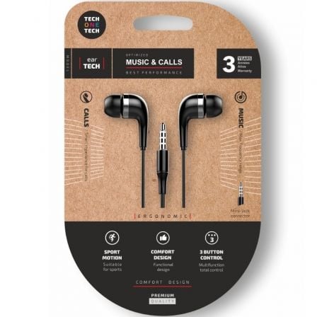 Auriculares Intrauditivos Tech One Tech soft earTECH TEC1005/ con Micrófono/ Jack 3.5/ Negros | TecnoSoft art tot aur20tec1005 1