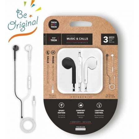 Auriculares Intrauditivos Tech One Tech earTECH B&W Be Original TEC1011/ con Micrófono/ Mini Jack 3.5/ Blanco y Negro | TecnoSoft art tot aur20tec1011 1