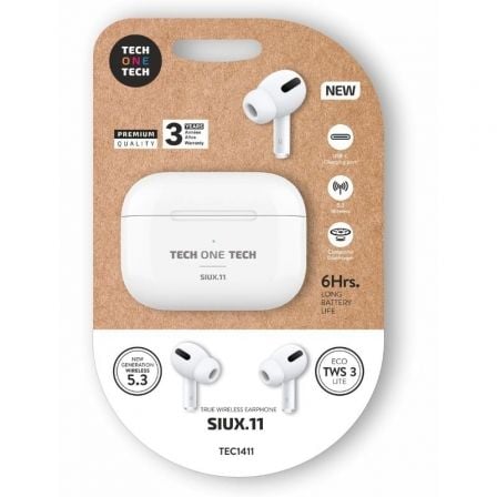 Auriculares Bluetooth Tech One Tech SIUX.11 TEC1411/ con estuche de carga/ Autonomía 6h/ Blancos | TecnoSoft art tot aur20tec1411 1