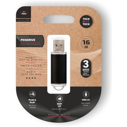 Pendrive 16GB Tech One Tech Basic USB 2.0/ Negro | TecnoSoft art tot basic20bk2016gb 1