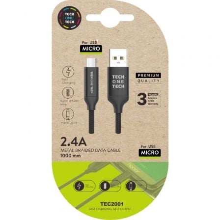 Cable USB 2.0 Tech One Tech TEC2001/ USB Macho – MicroUSB Macho/ 1m/ Negro | TecnoSoft art tot cab20tec2001 1