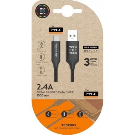 Cable USB 2.0 Tipo-C Tech One Tech TEC2003/ USB Tipo-C Macho – USB Macho/ 480Mbps/ 1m/ Negro | TecnoSoft art tot cab20tec2003 1