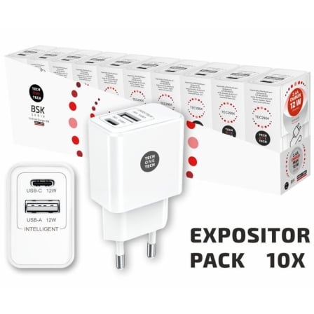 Pack 10 Cargadores de Pared Tech One Tech Basik TEC2954/ 1xUSB/ 12W | TecnoSoft art tot carga20tec29542010u 1