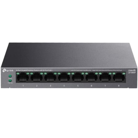 Switch TP-Link LS108GP 8 Puertos/ RJ-45 10/100/1000/ PoE+ | TecnoSoft art tpl switch20ls108gp 1