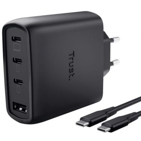 Cargador de Pared GaN Trust Maxo 65W 26067/ 3xUSB Tipo-C/ 1xUSB/ Incluye Cable USB Tipo-C/ 65W | TecnoSoft art tru carga20maxo2065w20bk203c201a 1