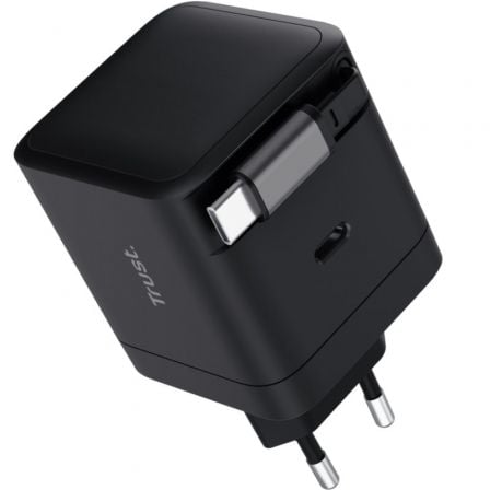 Cargador de Pared Trust Maxo 65W/ 1xUSB Tipo-C/ Incluye Cable USB Tipo-C Retráctil/ 65W | TecnoSoft art tru carga20maxo2065w20rtrct20bk 1