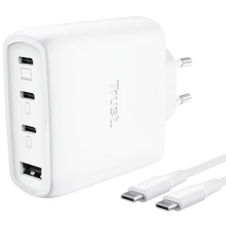 Cargador de Pared GaN Trust Maxo 65W 26068/ 3xUSB Tipo-C/ 1xUSB/ Incluye Cable USB Tipo-C/ 65W | TecnoSoft art tru carga20maxo2065w20wh203c201a 1