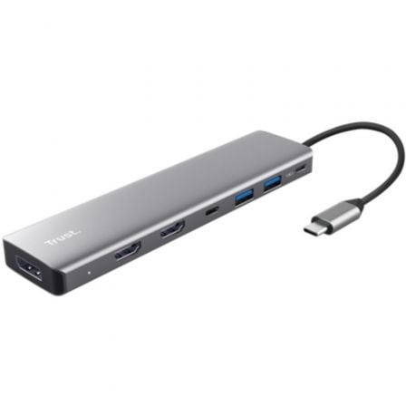 Docking USB Tipo-C Trust Dalyx/ 2xUSB/ 2xHDMI 4K/ 1xDisplayPort/ 1xUSB Tipo-C PD/ Gris | TecnoSoft art tru hub20dalyx20720en20120gy 1
