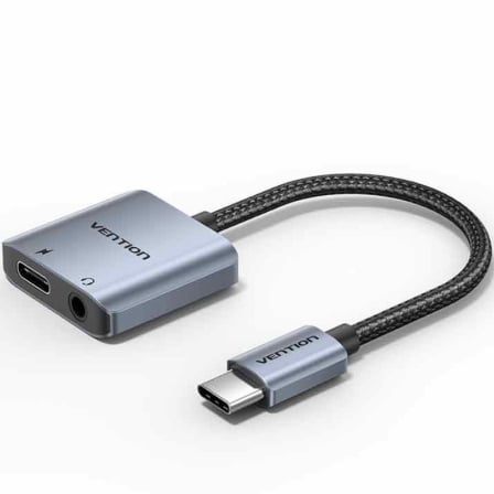 Adaptador Audio Vention BIGHA/ USB Tipo-C Macho – Jack 3.5 Hembra/ USB Tipo-C PD Hembra/ Gris | TecnoSoft art ven adp20bigha 1