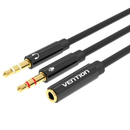 Cable Estéreo Vention BBTBY/ 2x Jack 3.5 Macho – Jack 3.5 Hembra/ 30cm/ Negro | TecnoSoft art ven cab bbtby 1