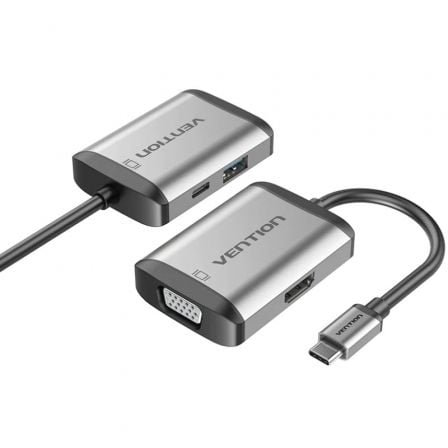 Conversor Vention TFAHB/ 1xUSB/ 1xHDMI/ 1xVGA/ 1xUSB Tipo-C PD/ Gris | TecnoSoft art ven cab20tfahb 1