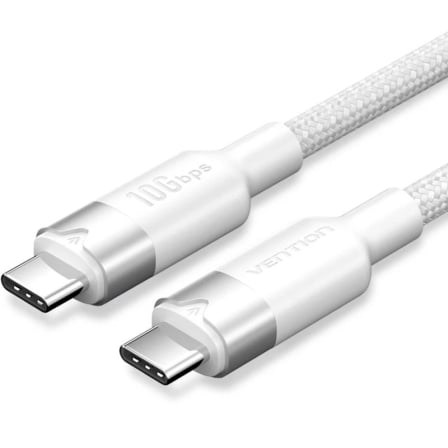 Cable USB 3.2 Tipo-C 5A Vention TRGWF/ USB Tipo-C Macho – USB Tipo-C Macho/ Hasta 100W/ 10Gbps/ 1m/ Blanco | TecnoSoft art ven cab20trgwf 1