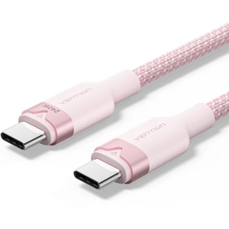 Cable USB 2.0 Tipo-C 5A Vention TRIPH/ USB Tipo-C Macho – USB Tipo-C Macho/ Hasta 240W/ 480Mbps/ 2m/ Rosa | TecnoSoft art ven cab20triph 1