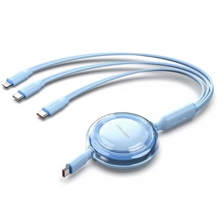Cable USB Tipo-C 2.0 5A Vention TRJSBE/ USB Tipo-C Macho – 3x USB Tipo-C Macho/ Hasta 100W/ 480Mbps/ 1.1m/ Azul | TecnoSoft art ven cab20trjsbe 1