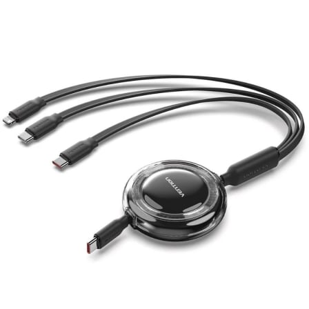 Cable USB Tipo-C 2.0 5A Vention TRKBBE/ USB Tipo-C Macho – 3x USB Tipo-C Macho/ Hasta 100W/ 480Mbps/ 1.1m/ Negro | TecnoSoft art ven cab20trkbbe 1
