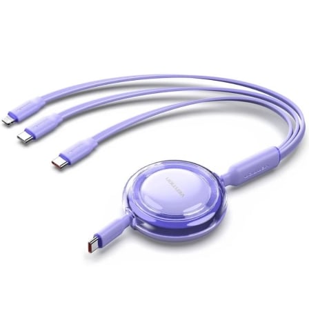 Cable USB Tipo-C 2.0 5A Vention TRKVBE/ USB Tipo-C Macho – 3x USB Tipo-C Macho/ Hasta 100W/ 480Mbps/ 1.1m/ Morado | TecnoSoft art ven cab20trkvbe 1