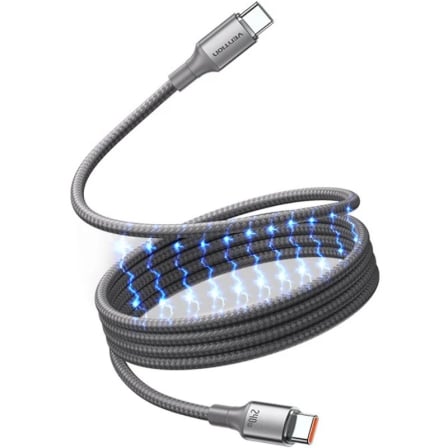 Cable Magnético USB 2.0 Tipo-C 5A Vention TSAJG/ USB Tipo-C Macho – USB Tipo-C Macho/ Hasta 240W/ 480Mbps/ 1.5m/ Titanio | TecnoSoft art ven cab20tsajg 1