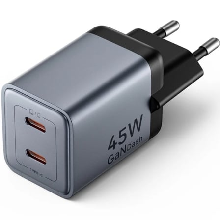 Cargador de Pared GaN Vention FCDH0-EU/ 2xUSB Tipo-C/ 45W | TecnoSoft art ven carga20fcdh0 eu 1