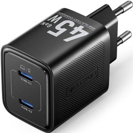 Cargador de Pared GaN Vention FEFB0-EU/ 2xUSB Tipo-C/ 45W | TecnoSoft art ven carga20fefb0 eu 1