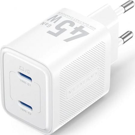 Cargador de Pared GaN Vention FEFW0-EU/ 2xUSB Tipo-C/ 45W | TecnoSoft art ven carga20fefw0 eu 1