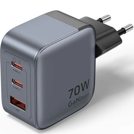 Cargador de Pared GaN Vention FEXH0-EU/ 2xUSB Tipo-C/ 1xUSB/ 70W | TecnoSoft art ven carga20fexh0 eu 1