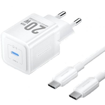 Cargador de Pared GaN Vention TZ-FEPW0-EU-01/ 1xUSB Tipo-C + Cable USB Tipo-C/ 20W | TecnoSoft art ven carga20tz fepw0 eu 01 1