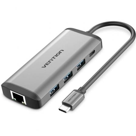 Docking USB Tipo-C Vention CNDHB/ 1xHDMI 4K/ 3xUSB/ 1xUSB Tipo-C PD/ 1xRJ45/ 1xLector tarjetas/ Gris | TecnoSoft art ven dock20cndhb 1