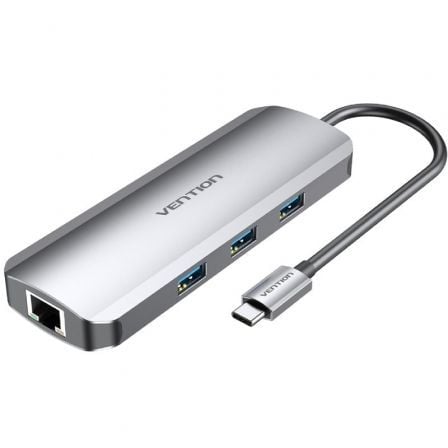Docking USB Tipo-C Vention TOLHB/ 1xHDMI 4K/ 3xUSB/ 1xUSB Tipo-C PD/ 1xRJ45/ 1xLector Tarjetas SD/ 1x MicroSD/ Jack 3.5/ Gris | TecnoSoft art ven dock20tolhb 1