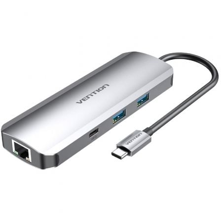 Docking USB Tipo-C Vention TOMHB/ 1xHDMI 4K/ 2xUSB/ 1xUSB Tipo-C/ 1xUSB Tipo-C PD/ 1xRJ45/ 1xLector Tarjetas SD y MicroSD/ Jack 3.5/ Gris | TecnoSoft art ven dock20tomhb 1