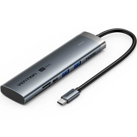 Docking USB Tipo-C Vention TPSHB/ 1xHDMI 4K/ 2xUSB/ 1xUSB Tipo-C/ 1xUSB Tipo-C PD/ 1xLector Tarjetas/ Gris | TecnoSoft art ven dock20tpshb 1