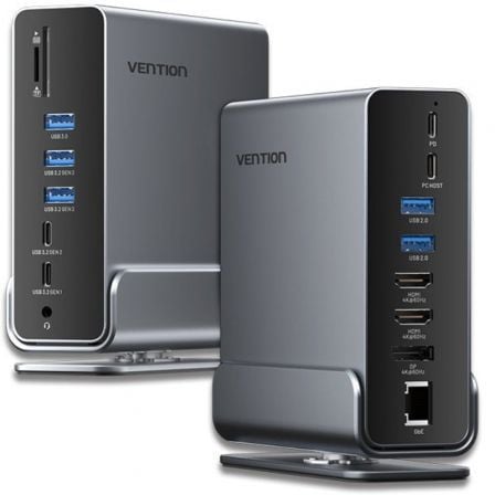 Docking USB Tipo-C Vention TPUH0/ 2xHDMI 4K/ 1xDisplayPort/ 3xUSB Tipo-C/ 5xUSB/ 1xRJ45/ 1xLector de Tarjetas/ 1xJack 3.5/ 1xUSB Tipo-C PD/ Gris | TecnoSoft art ven dock20tpuh0 1