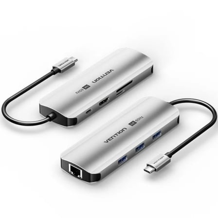 Docking USB Tipo-C Vention TQKHB/ 1xHDMI 4K/ 3xUSB/ 1xUSB Tipo-C PD/ 1xRJ45/ 1xLector de Tarjetas/ Gris | TecnoSoft art ven dock20tqkhb 1