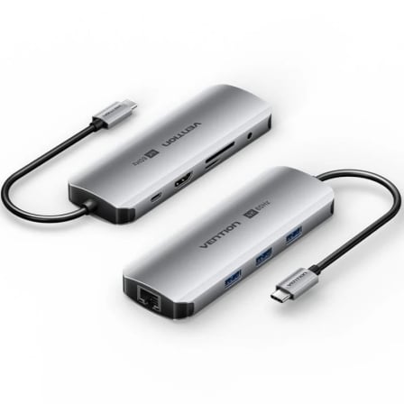 Docking USB Tipo-C Vention TQLHB/ 1xHDMI 4K/ 3xUSB/ 1xUSB Tipo-C PD/ 1xRJ45/ 1xJack 3.5mm/ 1xLector de Tarjetas/ Gris | TecnoSoft art ven dock20tqlhb 1