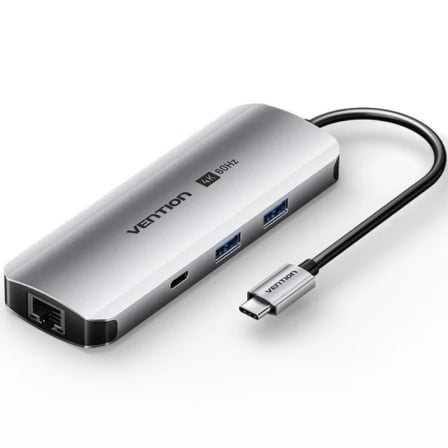 Docking USB Tipo-C Vention TQMHB/ 1xHDMI 4K/ 2xUSB/ 1xUSB Tipo-C/ 1xJack 3.5mm / 1xRJ45/ 1xUSB Tipo-C PD/ 1xLector Tarjetas/ Gris | TecnoSoft art ven dock20tqmhb 1
