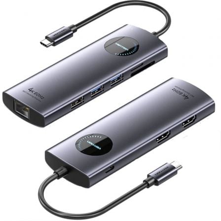 Docking USB Tipo-C Vention TQVHB/ 2xHDMI 4K/ 3xUSB/ 1xRJ45/ 1xLector de Tarjetas/ 1xUSB Tipo-C PD/ Gris | TecnoSoft art ven dock20tqvhb 1