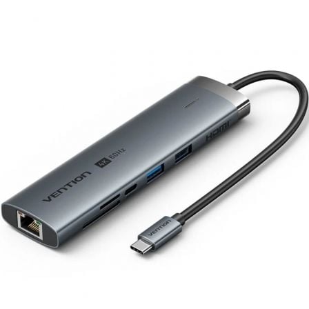 Hub USB Tipo-C 3.2 Vention TGVHB/ 2xUSB/ 1xUSB Tipo-C PD/ 1xUSB Tipo-C/ 1xRJ45/ 1xLector de Tarjetas/ 1xJack 3.5mm/ 1xHDMI/ Gris | TecnoSoft art ven hub20tgvhb 1