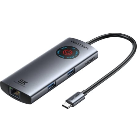 Docking USB Tipo-C Vention TQZHB/ RJ45/ 2xUSB/ 1xUSB Tipo-C/ 1xHDMI/ 1xUSB Tipo-C PD/ Gris | TecnoSoft art ven hub20tqzhb 1