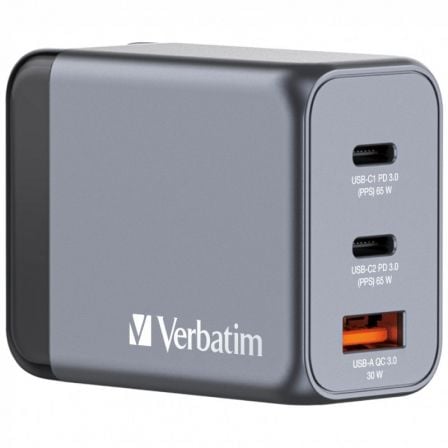 Cargador de Pared Universal GaN para Viaje Verbatim GNC-65/ 2xUSB Tipo-C/ 1xUSB/ 65W | TecnoSoft art verb carga20gnc 65 1